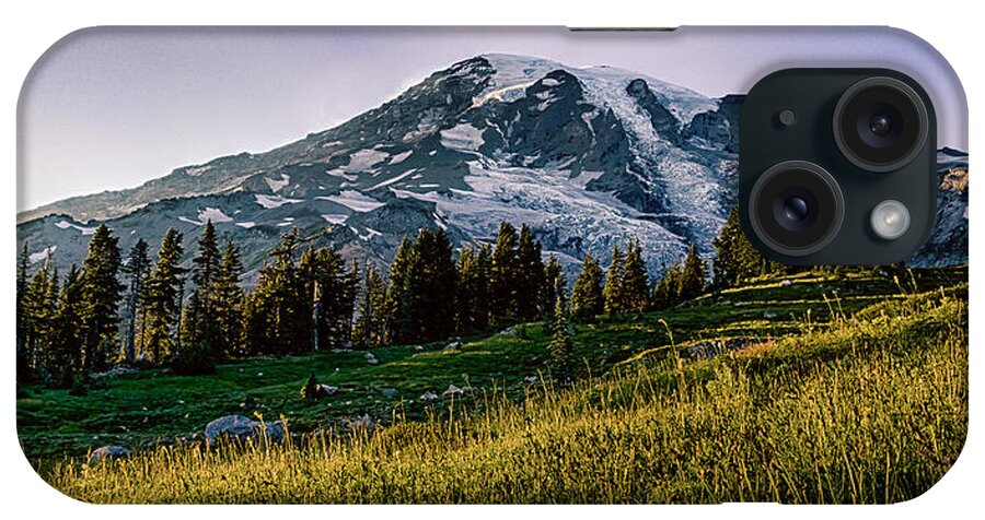 Mt. Rainier iPhone Case featuring the photograph Mt Rainier with Purple Sky by Chris McKenna