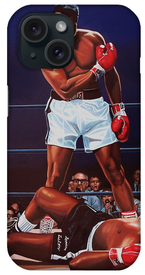 Mohammed Ali Versus Sonny Liston Muhammad Ali Paul Meijering Boxing Boxer Prizefighter Mohammed Ali Ali Sonny Liston Cassius Clay Big Bear The Greatest Boxing Champion The People's Champion The Louisville Lip Knockout Paul Meijering Wbc World Champions Heavyweight Boxing Champions Athlete Icon Portrait Realism Sport Heavyweight Adventure Down Sportsman Hero Painting Canvas Realistic Painting Art Artwork Work Of Art Realistic Art Ring Celebrity Celebrities iPhone Case featuring the painting Muhammad Ali versus Sonny Liston by Paul Meijering