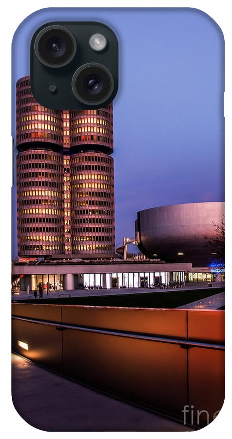 Architecture iPhone Case featuring the photograph munich - BMW office - vintage by Hannes Cmarits