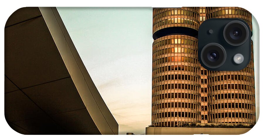 Architecture iPhone Case featuring the photograph munich - BMW office - vintage by Hannes Cmarits