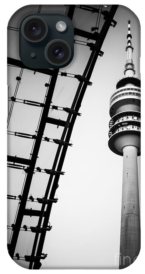 Architecture iPhone Case featuring the photograph Munich - Olympiaturm And The Roof - Bw by Hannes Cmarits