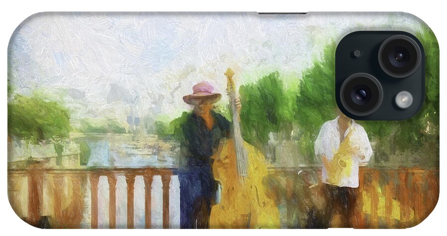 Music iPhone Case featuring the photograph Musicians on a Bridge by Jim Hatch