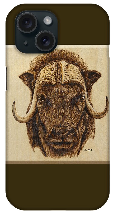 Outdoors iPhone Case featuring the pyrography Muskox by Ron Haist