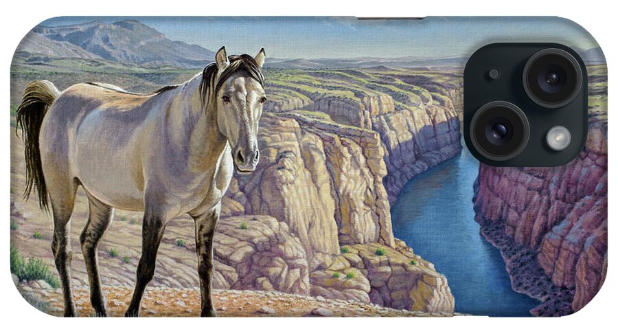 Wildlife iPhone Case featuring the painting Mustang at Bighorn Canyon by Paul Krapf