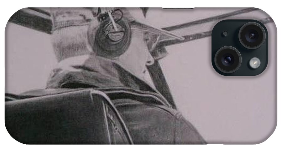Drawing Of A Ww2 Air Force Pilot Flying His Plane iPhone Case featuring the drawing My Hero by Mary Lynne Powers