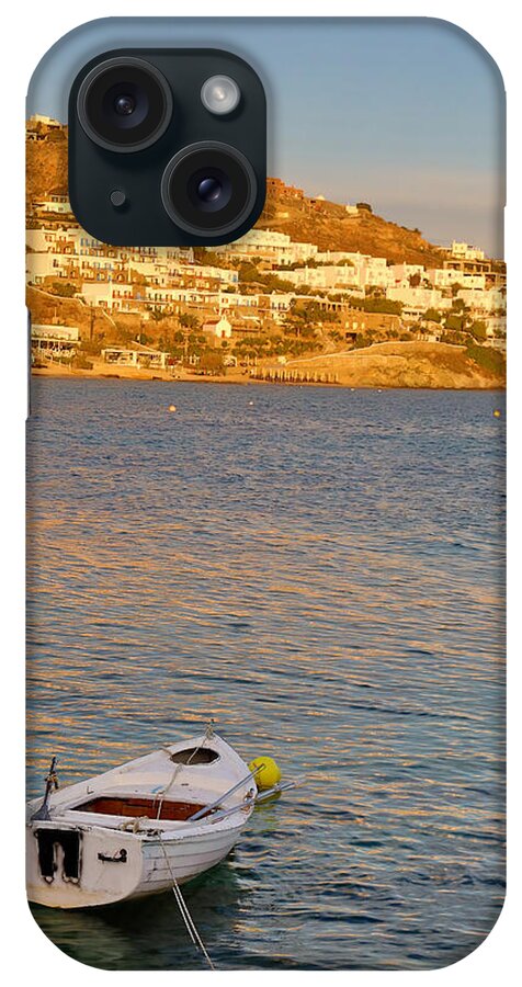 Water iPhone Case featuring the photograph Mykonos Island and boat by Jack Nevitt