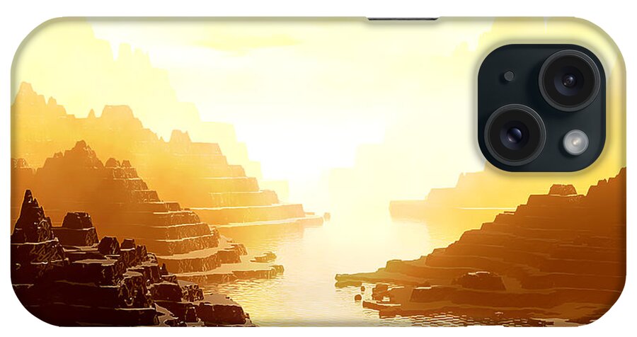 Landscape iPhone Case featuring the digital art Mysterious Mountains Waterway by Phil Perkins