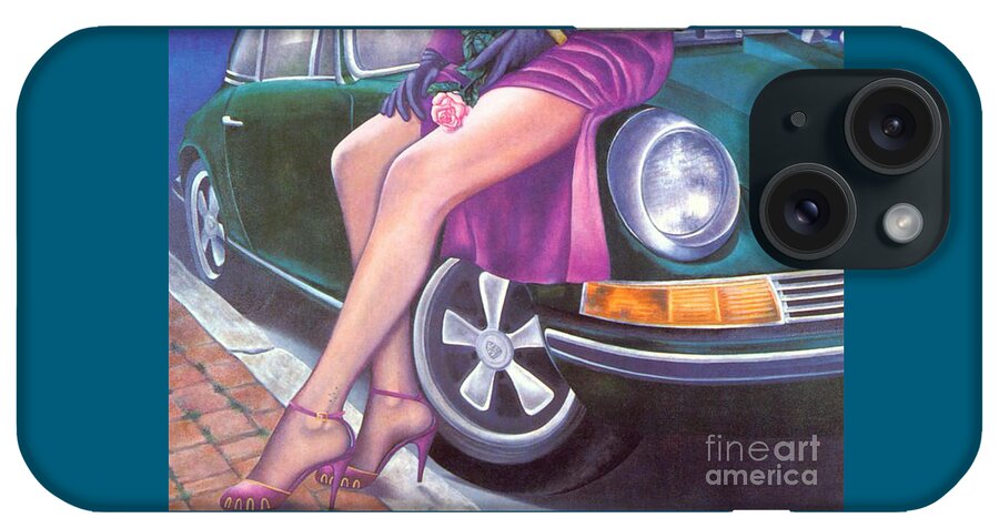 Feminine iPhone Case featuring the painting Mystery on Peter's Porsche by Mary Ann Leitch