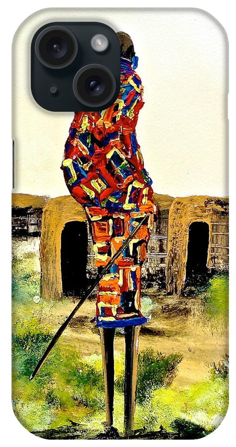 African Paintings iPhone Case featuring the painting N 27 by John Ndambo