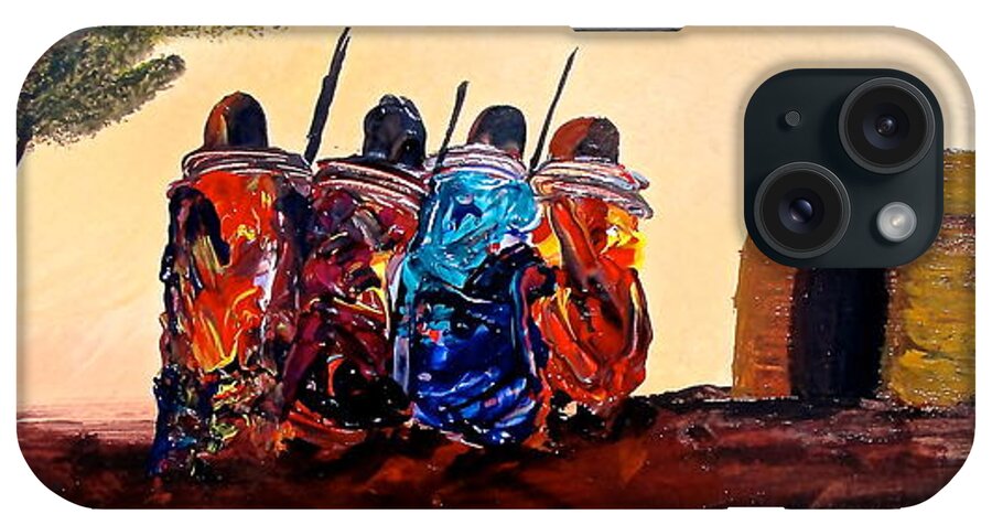 African Paintings iPhone Case featuring the painting N 59 by John Ndambo