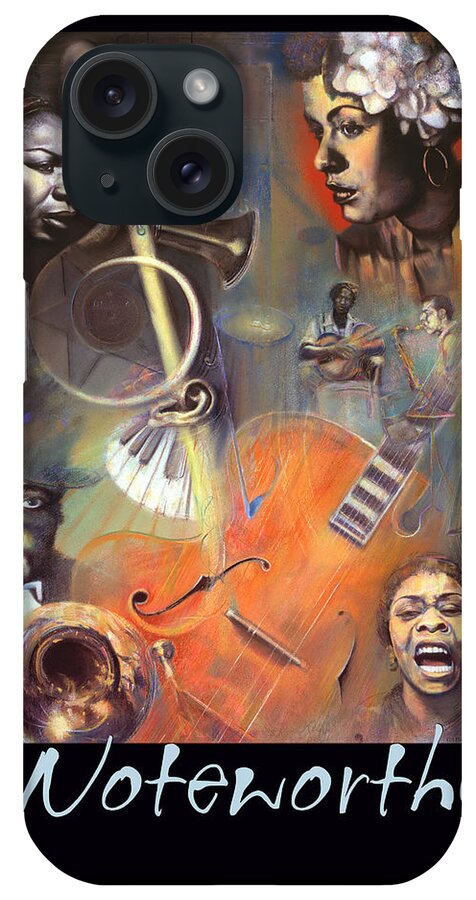 Famous Musicians iPhone Case featuring the pastel N O T E W O R T H Y - Legends of Jazz and Blues - Soft Pastel Art with Border and Title by Brooks Garten Hauschild