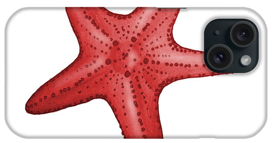 Red iPhone Case featuring the digital art Nautical Red Starfish by Michelle Eshleman