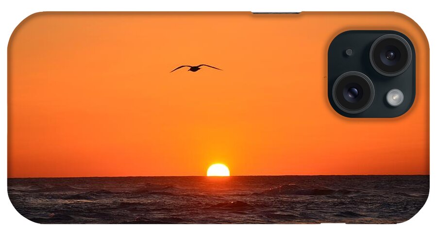 Navarre Beach iPhone Case featuring the photograph Navarre Beach Sunrise Waves and Bird by Jeff at JSJ Photography