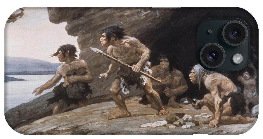 Neanderthal Caveman iPhone Case featuring the painting Neanderthal Caveman by Photo Researchers
