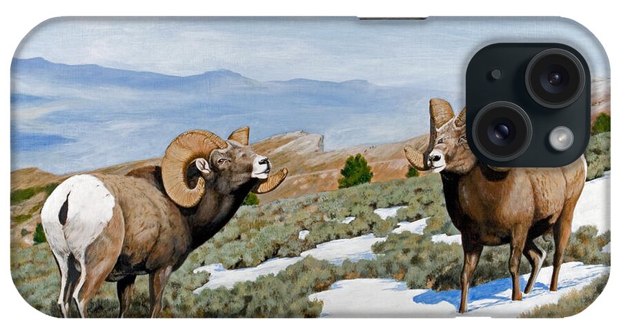 Nevada iPhone Case featuring the painting Nevada Rocky Mountain Bighorns by Darcy Tate
