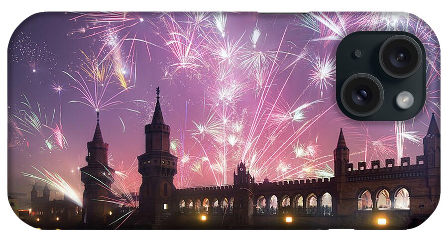 Firework Display iPhone Case featuring the photograph New Years Eve At Oberbaum Bridge by Spreephoto.de
