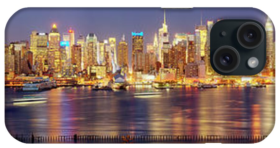 Panoramic iPhone Case featuring the photograph New York City Night Skyline Panorama by Tony Shi Photography