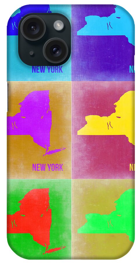 New York Map iPhone Case featuring the painting New York Pop Art Map 3 by Naxart Studio