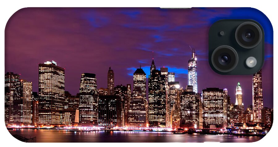 New York iPhone Case featuring the photograph New York Skyline Magic Hour-- from Brooklyn Heights Promenade by Mitchell R Grosky