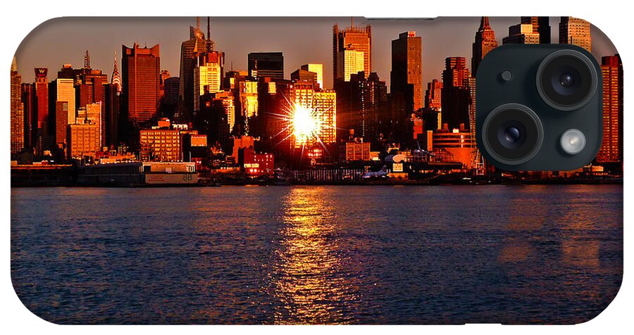 Best New York Skyline Photos iPhone Case featuring the photograph New York Skyline Stars at Sunset by Mitchell R Grosky