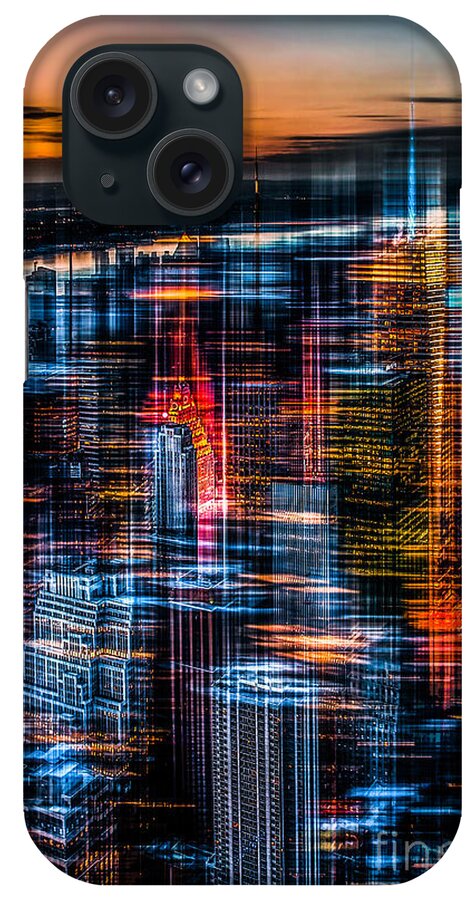 Nyc iPhone Case featuring the photograph New York- the night awakes - orange by Hannes Cmarits