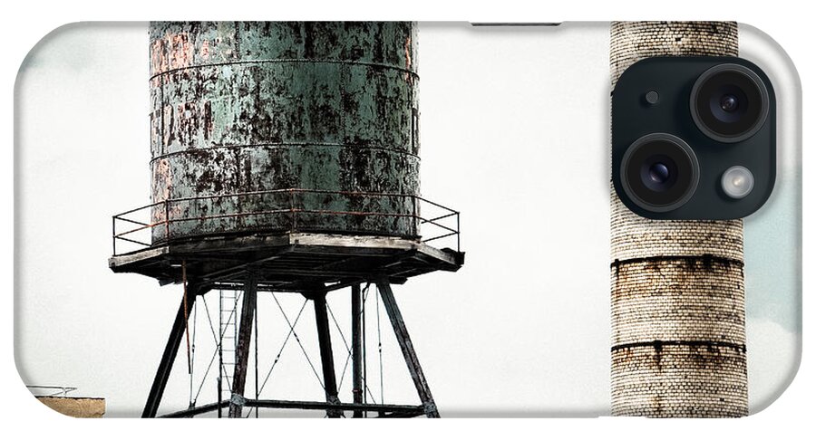 Water Towers iPhone Case featuring the photograph Water Tower and SmokeStack in Brooklyn New York - New York Water Tower 12 by Gary Heller