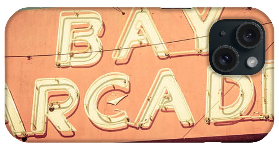 1960s iPhone Case featuring the photograph Newport Beach Panoramic Retro Photo of Bay Arcade Sign by Paul Velgos