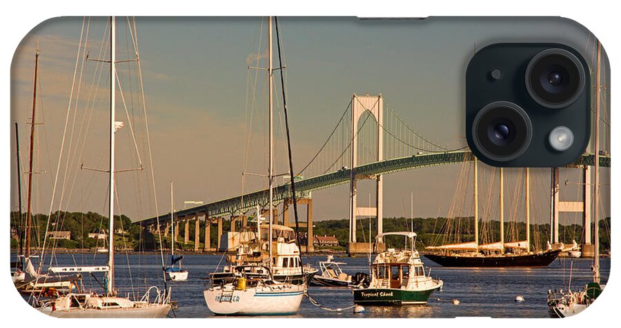 Pell Bridge iPhone Case featuring the photograph Newport Harbor with Pell Bridge by Nancy De Flon