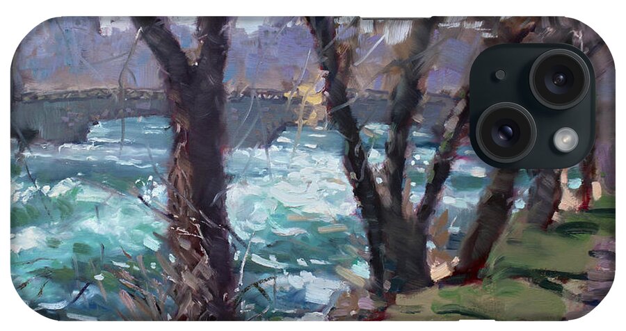 Niagara Falls iPhone Case featuring the painting Niagara Falls River April 2014 by Ylli Haruni