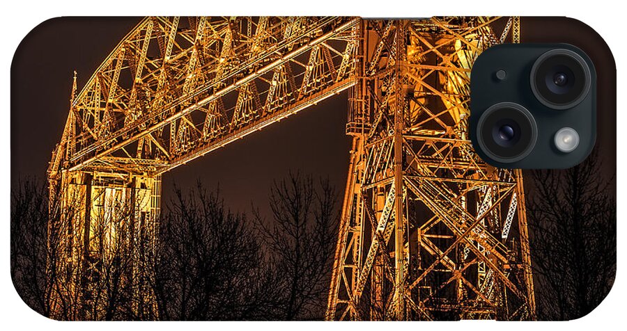 Aerial iPhone Case featuring the photograph Night At Duluth Aerial Lift Bridge by Paul Freidlund