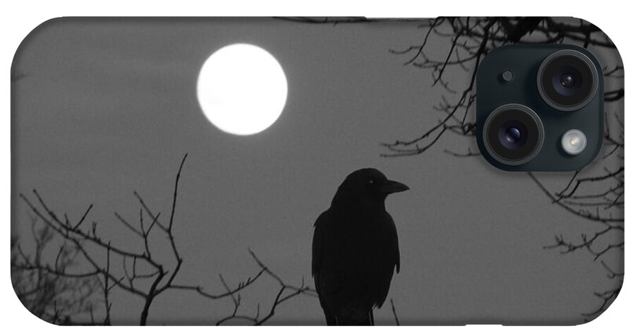 Moonlit Crow iPhone Case featuring the photograph Night Crow And The Full Moon by Gothicrow Images