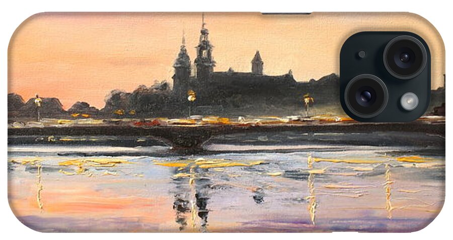 Krakow iPhone Case featuring the painting Night in Krakow by Luke Karcz
