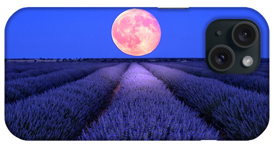 Plantacion iPhone Case featuring the photograph Night Scene With Moon In Lavender Field by David Santiago Garcia