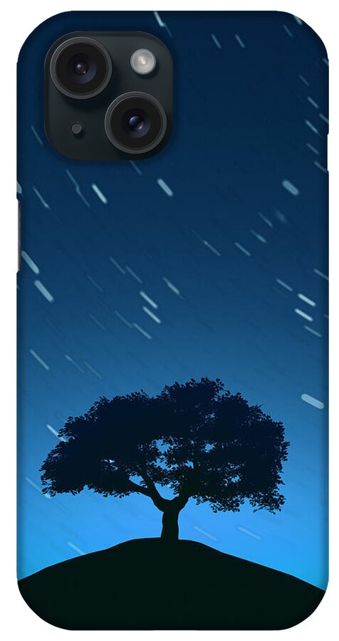 Clear Sky iPhone Case featuring the photograph Night Sky With Tree And Moving Stars by Artpartner-images