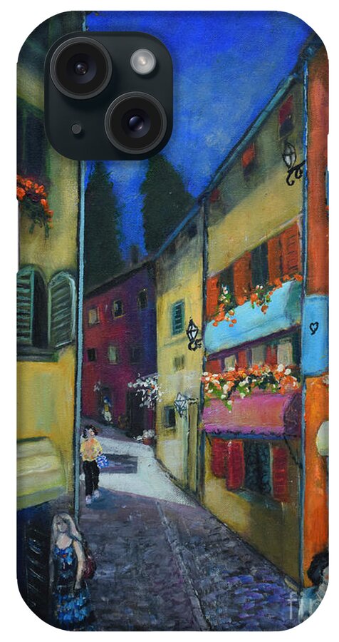 Raija Merila iPhone Case featuring the painting Night Street in Pula by Raija Merila