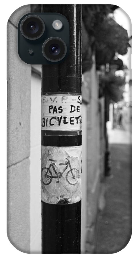 Black And White iPhone Case featuring the photograph No Bicycle Parking - Pas de Bicyclette by Brooke T Ryan
