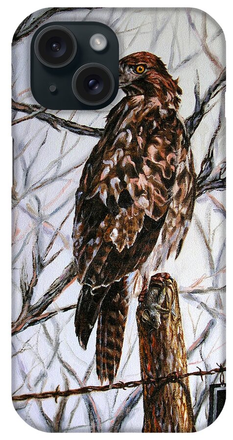 Red-tailed Hawk iPhone Case featuring the painting No Hunting by Craig Burgwardt