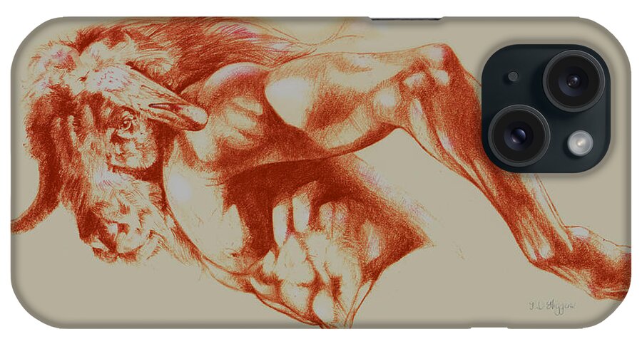 Nude iPhone Case featuring the drawing North American Minotaur red sketch by Derrick Higgins