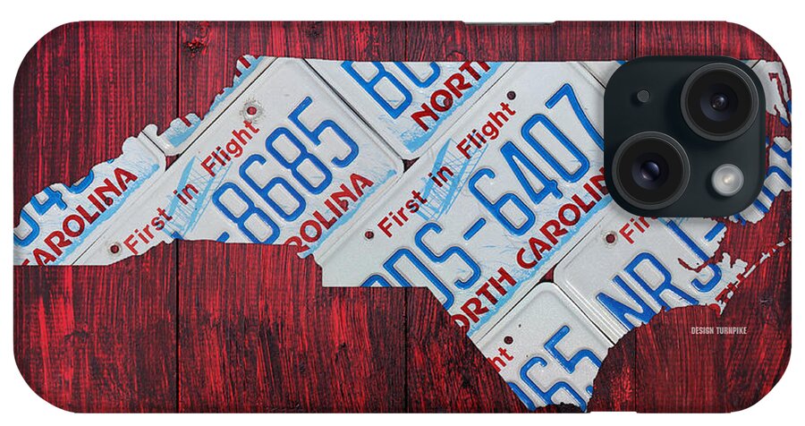North iPhone Case featuring the mixed media North Carolina State License Plate Map Art by Design Turnpike