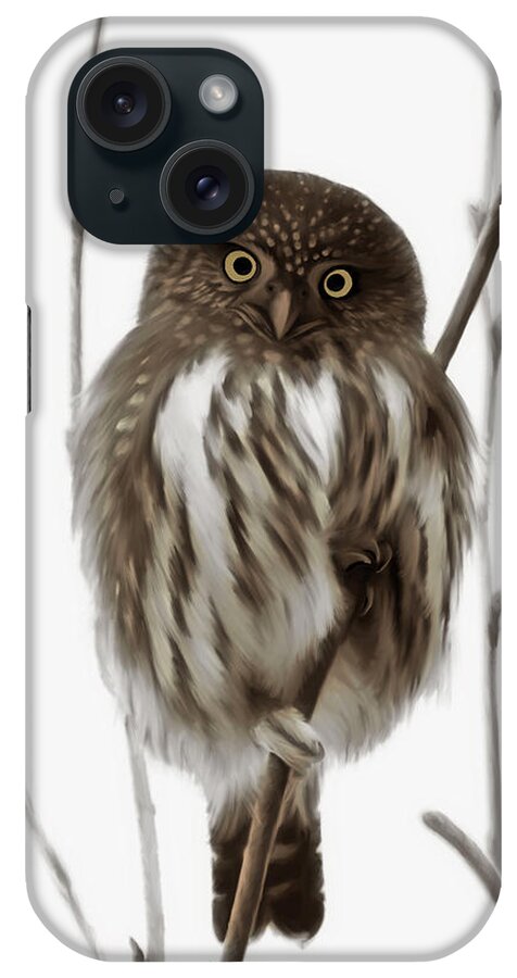 Northern Pygmy Owl iPhone Case featuring the painting Northern Pygmy Owl - Little One by Beve Brown-Clark Photography