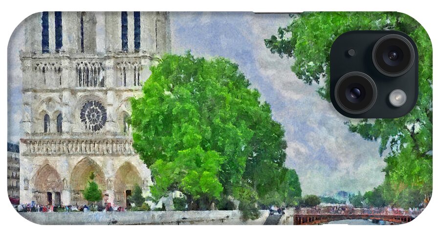 Notre Dame iPhone Case featuring the digital art Notre Dame and the River Seine by Digital Photographic Arts