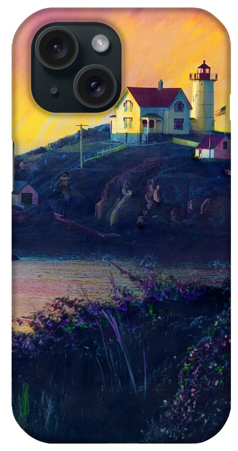 Nubble Lighthouse iPhone Case featuring the painting Nubble Lighthouse by Cindy McIntyre