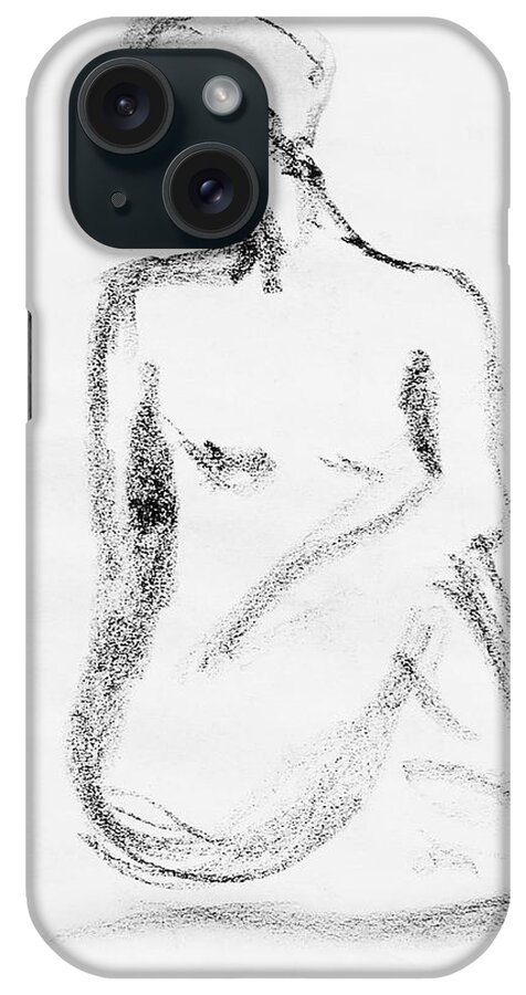 Nude iPhone Case featuring the drawing Nude Model Gesture VI by Irina Sztukowski