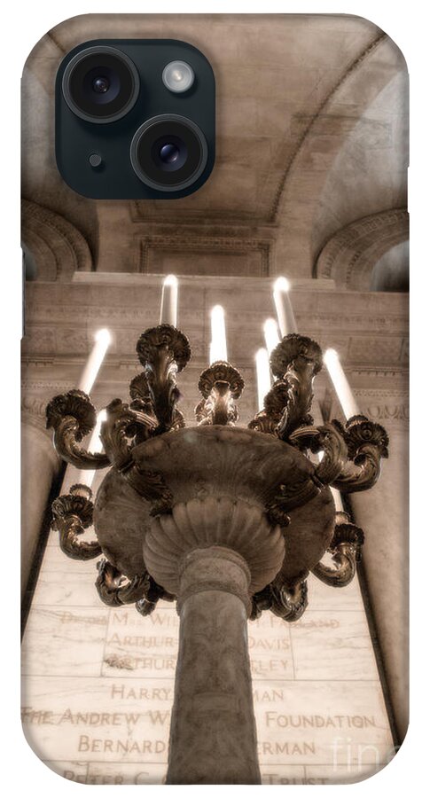 Ny iPhone Case featuring the photograph NY Public Library Candelabra by Angela DeFrias