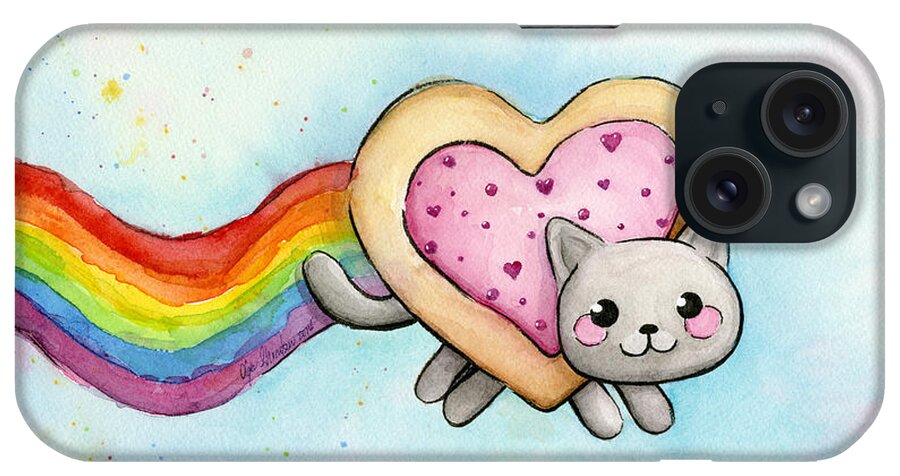 Valentine iPhone Case featuring the painting Nyan Cat Valentine Heart by Olga Shvartsur