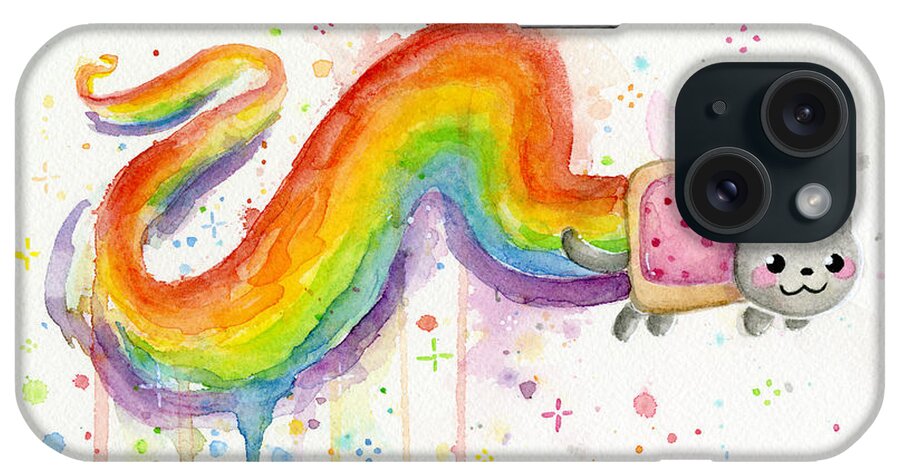 Nyan iPhone Case featuring the painting Nyan Cat Watercolor by Olga Shvartsur
