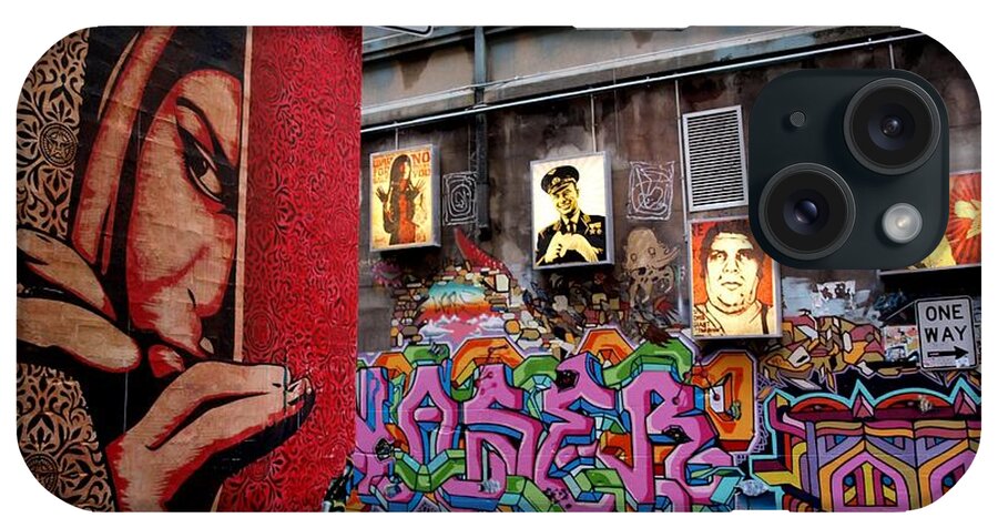 Graffiti#street#art#urban#mural#hip Hop#kulture#obey#shepard#fairey#hosier#lane#melbourne#israel#palestine#andre#giant iPhone Case featuring the photograph Obey Shepard Fairey Hosier Lane Melbourne by Arik Bennado