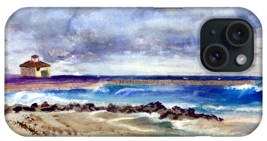  Plein Air Artists iPhone Case featuring the painting Ocean Inlet Beach in Boynton Beach by Donna Walsh