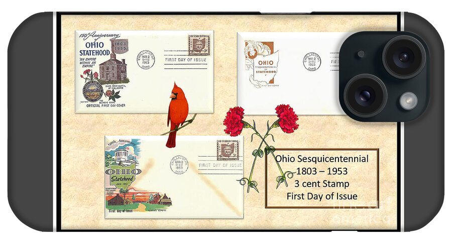 Ohio iPhone Case featuring the digital art Ohio Sesquicentennial First Day Covers by Charles Robinson