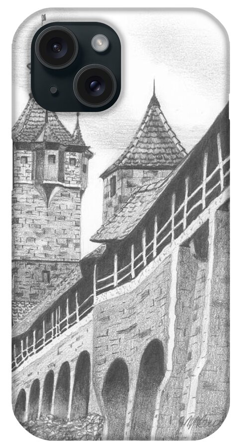 Rothenburg iPhone Case featuring the painting Old City Walls at Rothenburg Germany by Joseph Burger